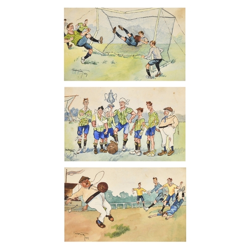 125 - Early 20th Century German School. A Set of Three Football Cartoons, Watercolour, Indistinctly signed... 