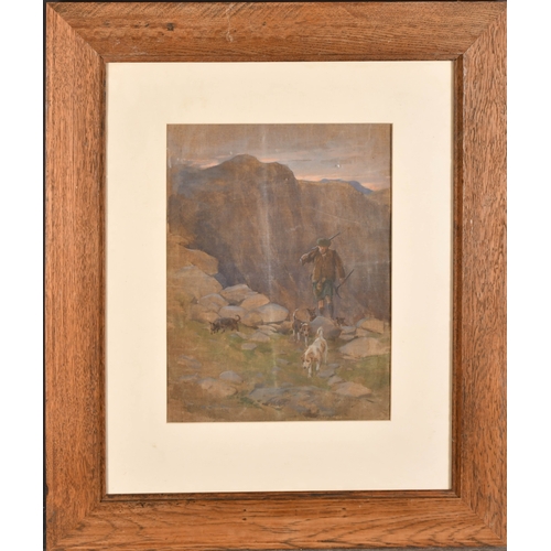 126 - George Denholm Armour (1864-1949) British. Scottish Hunstman and Hounds, Mixed media on canvas, Sign... 