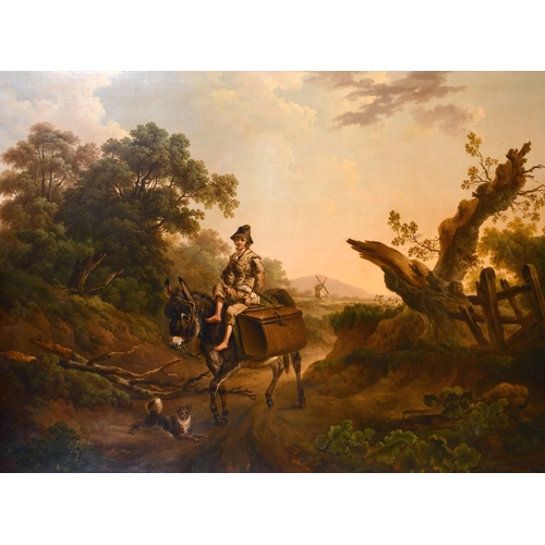 132 - Charles Towne (1763-1840) British. A Young Boy on a Donkey, a dog in the foreground and a windmill i... 