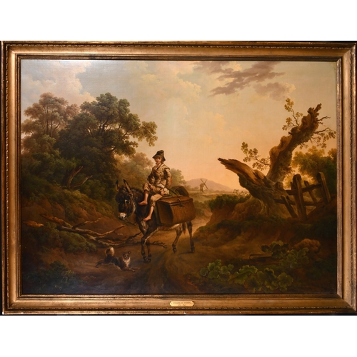 132 - Charles Towne (1763-1840) British. A Young Boy on a Donkey, a dog in the foreground and a windmill i... 
