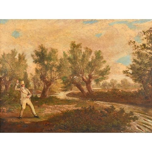 133 - William Jones (act.1818-c1860) British. Fly Fishing, Oil on canvas, Signed and indistinctly dated, 1... 