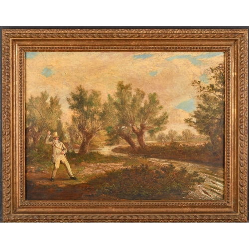 133 - William Jones (act.1818-c1860) British. Fly Fishing, Oil on canvas, Signed and indistinctly dated, 1... 