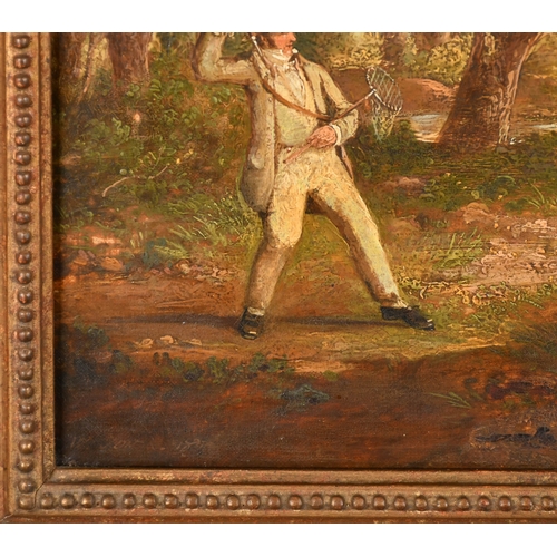 133 - William Jones (act.1818-c1860) British. Fly Fishing, Oil on canvas, Signed and indistinctly dated, 1... 