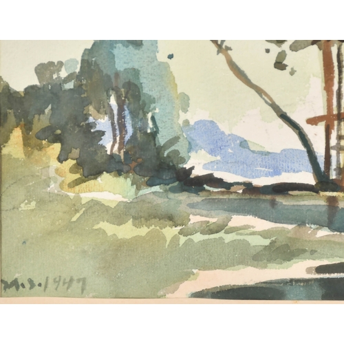 164 - Mun Sen Yong (1896-1962) Malaysian. Figure by a Cottage, Watercolour, Signed with initials and dated... 