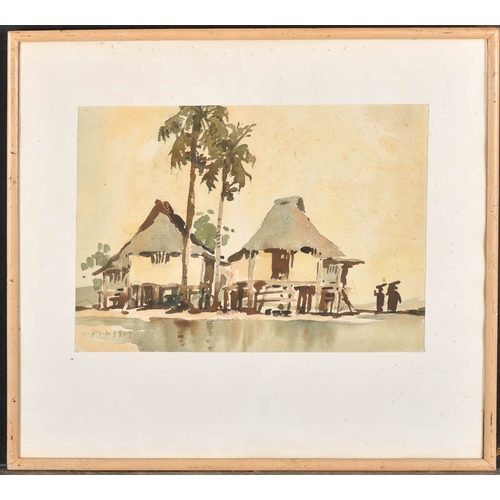 165 - Mun Sen Yong (1896-1962) Malaysian. Cottages at the Water's Edge, Watercolour, Signed with initials ... 
