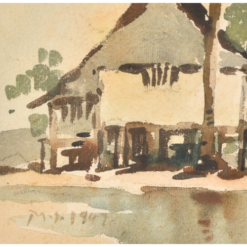 165 - Mun Sen Yong (1896-1962) Malaysian. Cottages at the Water's Edge, Watercolour, Signed with initials ... 