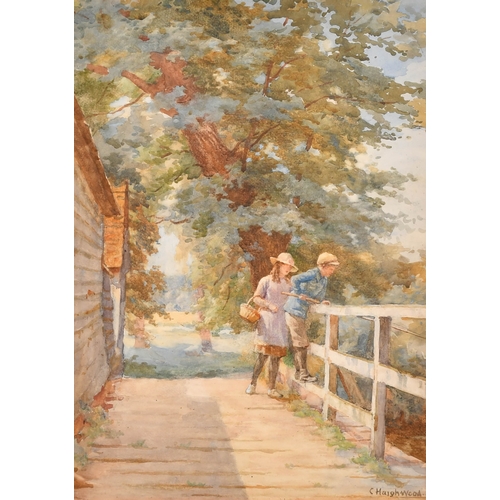 175 - Charles Haigh-Wood (1854-1927) British. Fishing off a Bridge, Watercolour, Signed, 19