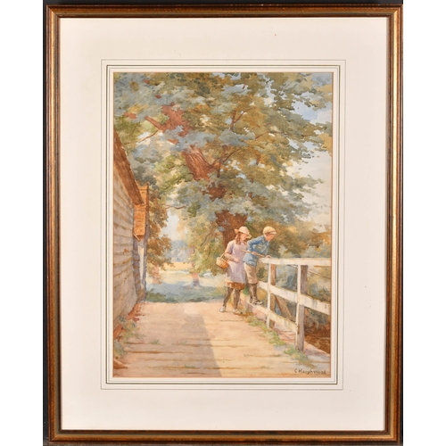 175 - Charles Haigh-Wood (1854-1927) British. Fishing off a Bridge, Watercolour, Signed, 19