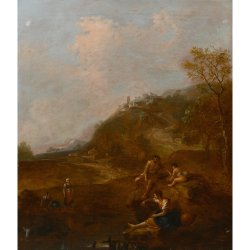 35 - Circle of Francesco Zuccarelli (1702-1788) Italian. Figures in a Classical Landscape, Oil on canvas,... 