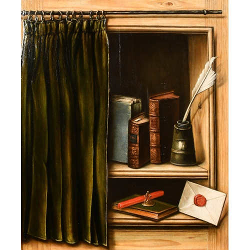 43 - Circle of Claude-Joseph Fraichot (1732-1803) French. A Trompe L'Oeil, behind a curtain with books an... 