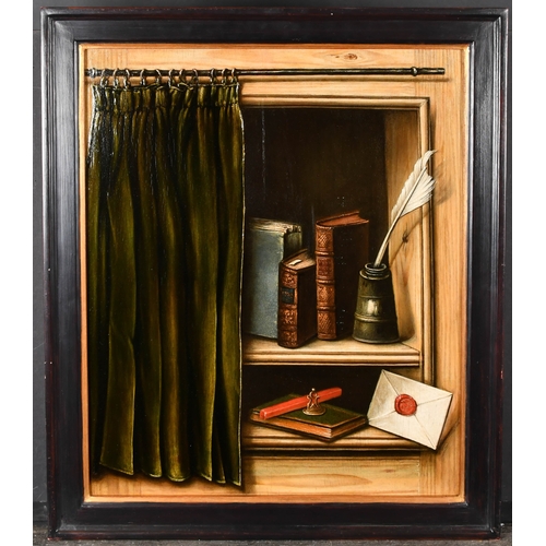 43 - Circle of Claude-Joseph Fraichot (1732-1803) French. A Trompe L'Oeil, behind a curtain with books an... 