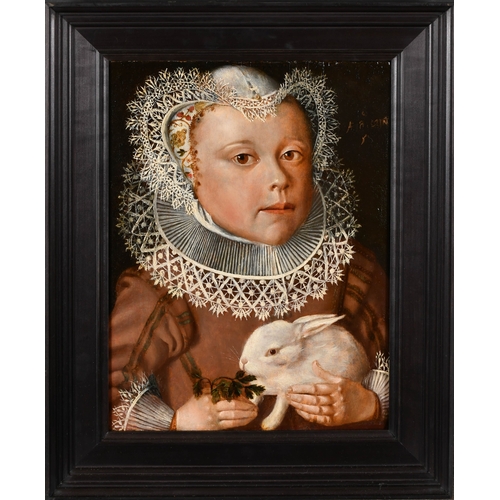 50 - Circle of Marcus Gheeraerts the Younger (1561-1636) British. A Portrait of a 5-year old Girl feeding... 