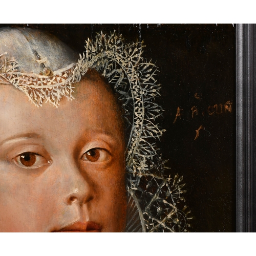 50 - Circle of Marcus Gheeraerts the Younger (1561-1636) British. A Portrait of a 5-year old Girl feeding... 
