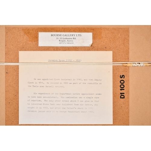 12 - William Derby (1786-1847) British. Portrait of Jeremiah Dyson (1757-1835), Watercolour, Inscribed on... 