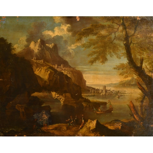 25 - Circle of Salvator Rosa (1615-1673) Italian. A Capriccio River Landscape with figures in the foregro... 