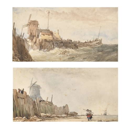 103 - Circle of James Webb (1825-1895) British. Choppy Waters against a Harbour Wall, Watercolour, 7.25