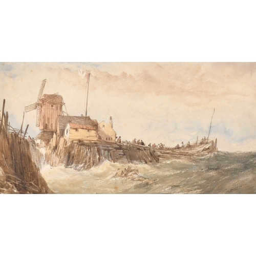 103 - Circle of James Webb (1825-1895) British. Choppy Waters against a Harbour Wall, Watercolour, 7.25