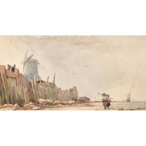 103 - Circle of James Webb (1825-1895) British. Choppy Waters against a Harbour Wall, Watercolour, 7.25