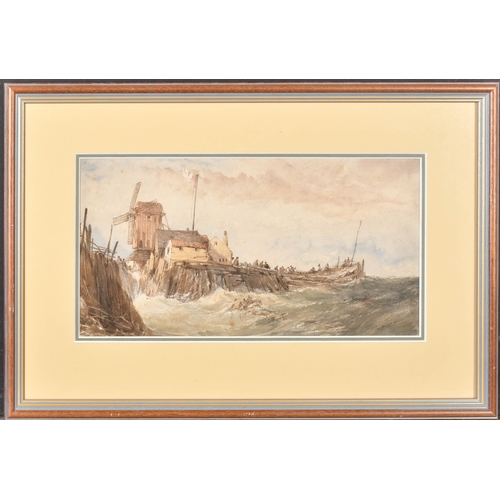 103 - Circle of James Webb (1825-1895) British. Choppy Waters against a Harbour Wall, Watercolour, 7.25