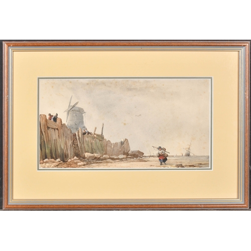 103 - Circle of James Webb (1825-1895) British. Choppy Waters against a Harbour Wall, Watercolour, 7.25