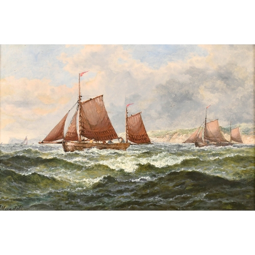 105 - John Mundell (1818-1875) British. Shipping in Choppy Waters, Oil on panel, Signed, 8