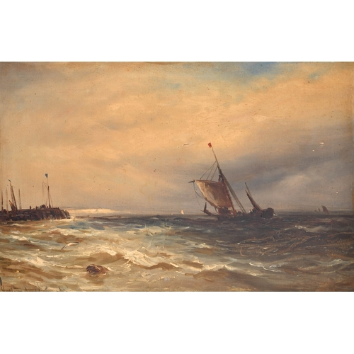 107 - Gustave de Breanski (1859-1899) British. Shipping in the Evening Light, Oil on canvas, Signed, 16