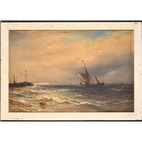 107 - Gustave de Breanski (1859-1899) British. Shipping in the Evening Light, Oil on canvas, Signed, 16