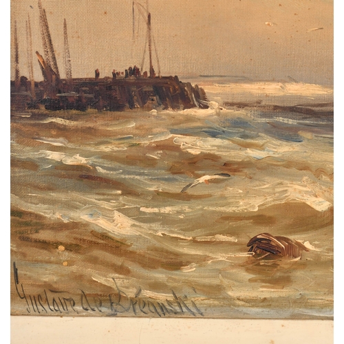 107 - Gustave de Breanski (1859-1899) British. Shipping in the Evening Light, Oil on canvas, Signed, 16