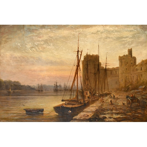 111 - William Henry Vernon (1820-1909) British. Boats in a Harbour, Oil on canvas, Signed, 20