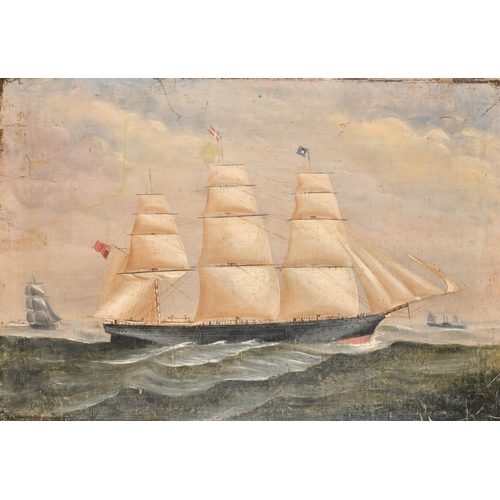 112 - Circle of William Howard Yorke (1847-1921) British. Three Masted Vessel in Full Sail, Oil on canvas,... 