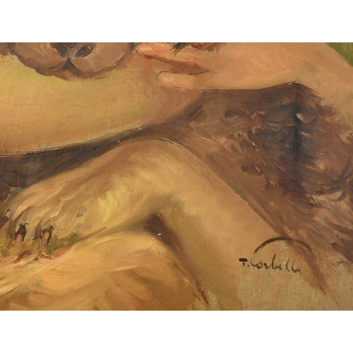 242 - Tito Corbella (1885-1966) Italian. Young Girl and Dog, Oil on artist's board, Signed, 19.5