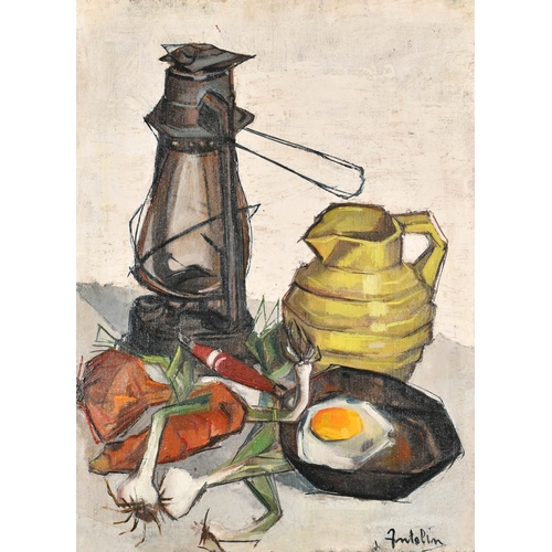 273 - Juliette Antolin Casanova (1938-) French. Still Life of a Lamp and Jug, Oil on canvas, Signed, and i... 