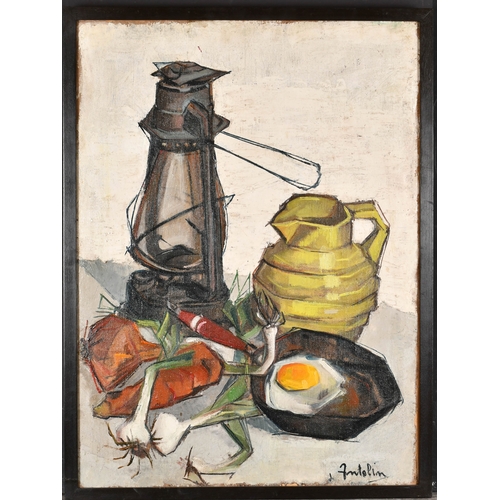 273 - Juliette Antolin Casanova (1938-) French. Still Life of a Lamp and Jug, Oil on canvas, Signed, and i... 
