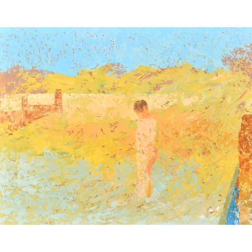 282 - Lionel Bulmer (1919-1992) British. The Water's Edge, Oil on board, unframed 15.75