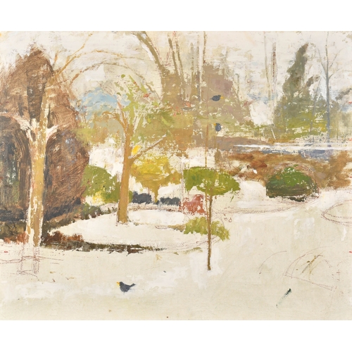 288 - Margaret Green (1925-2003) British. Garden in Winter, Oil on canvas laid down, unframed 20