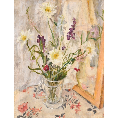 289 - Margaret Green (1925-2003) British. 'Flowers in a Vase', Oil on board, Inscribed on a label verso, 1... 