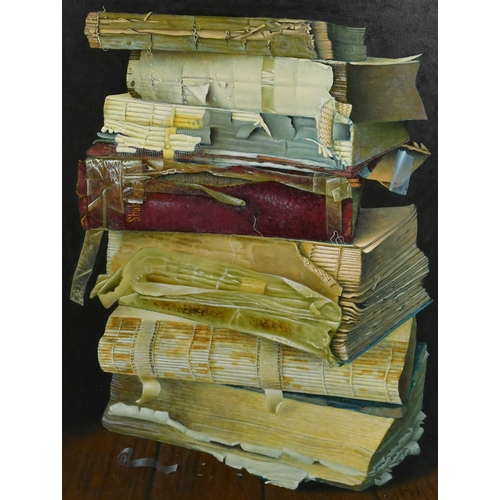 296 - James MacDonald (1956-) British. Book Stack, including Shakespeare, Oil on board, Signed with initia... 
