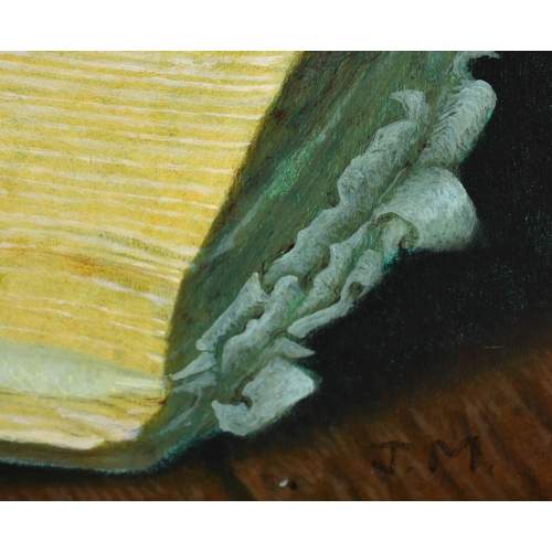296 - James MacDonald (1956-) British. Book Stack, including Shakespeare, Oil on board, Signed with initia... 