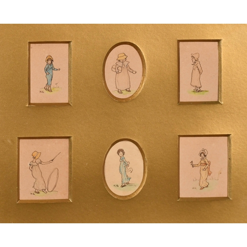 67 - Kate Greenaway (1846-1901) British. A Set of Six Studies of Children, Watercolour and ink, Some sign... 