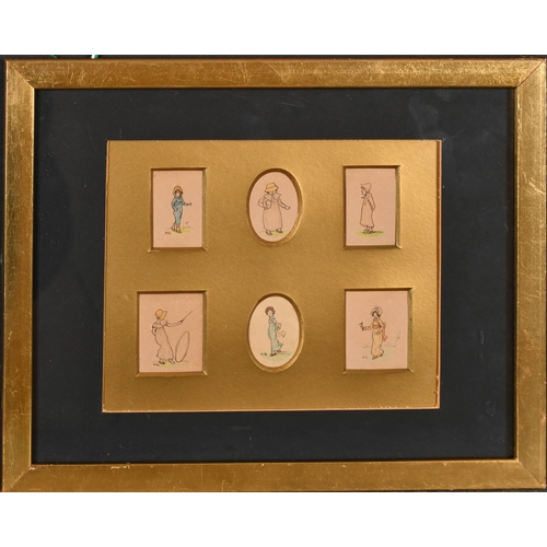 67 - Kate Greenaway (1846-1901) British. A Set of Six Studies of Children, Watercolour and ink, Some sign... 