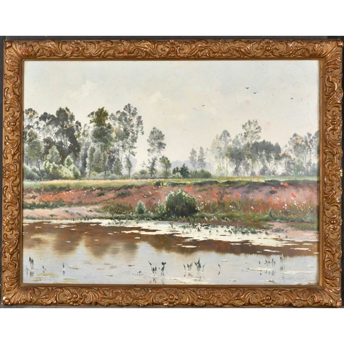 74 - Armand Guery (1850-1912) French. River Landscape, Oil on board, Signed, and inscribed on a label ver... 
