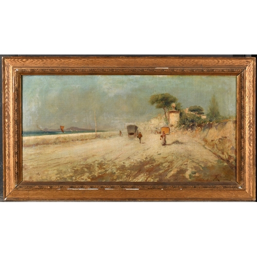 77 - Oscar Ricciardi (1864-1935) Italian. Figures along a Harbour Wall, Oil on canvas, Signed, and inscri... 