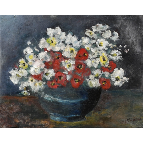 78 - Victor Charles Guerin (1815-1881) French. Still Life of Flowers in a Bowl, Oil on canvas, Signed, un... 
