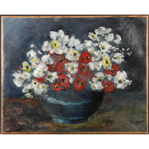 78 - Victor Charles Guerin (1815-1881) French. Still Life of Flowers in a Bowl, Oil on canvas, Signed, un... 