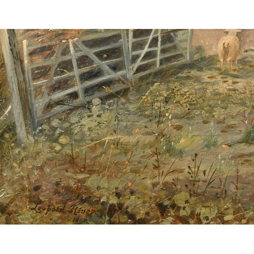 82 - Leopold Rivers (1852-1905) British. The Farm Pond, Oil on canvas, Signed and dated 1890, 26