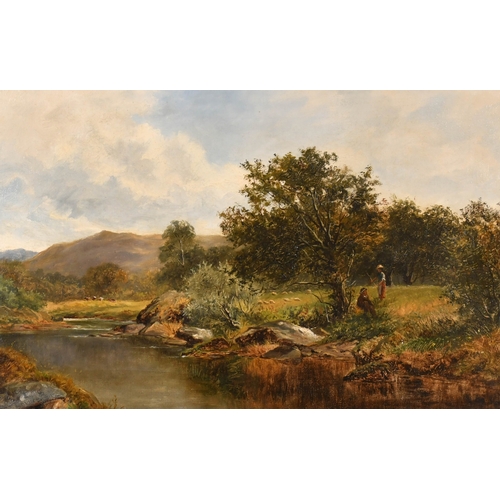 83 - David Bates (1840-1921) British. Figures in a River Landscape, Oil on canvas, Signed David B, 12