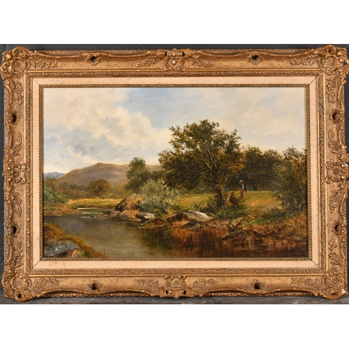 83 - David Bates (1840-1921) British. Figures in a River Landscape, Oil on canvas, Signed David B, 12