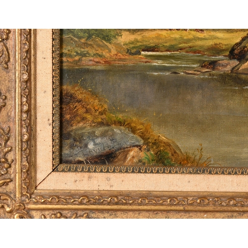 83 - David Bates (1840-1921) British. Figures in a River Landscape, Oil on canvas, Signed David B, 12