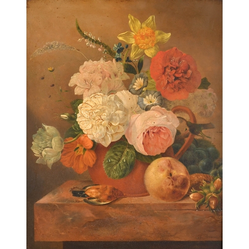 84 - A Hannam (19th Century) British. Still Life of Flowers in a Vase, Oil on panel, Indistinctly signed,... 