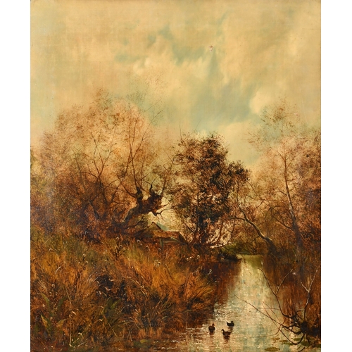 85 - 19th Century English School. A River Landscape with Ducks, Oil on canvas, Indistinctly signed, 30